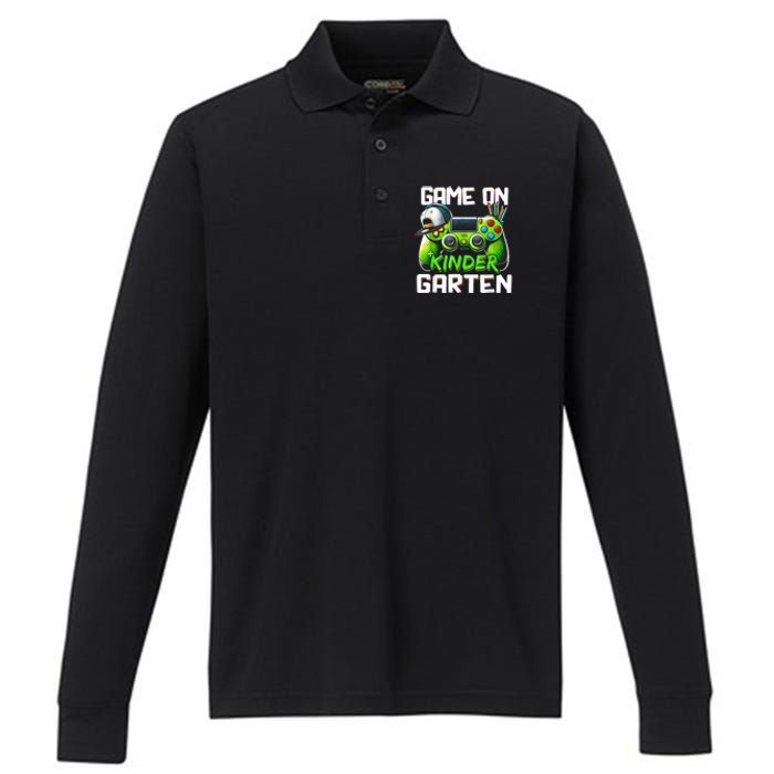 Game On Kindergarten Back To School Funny Gamer Performance Long Sleeve Polo