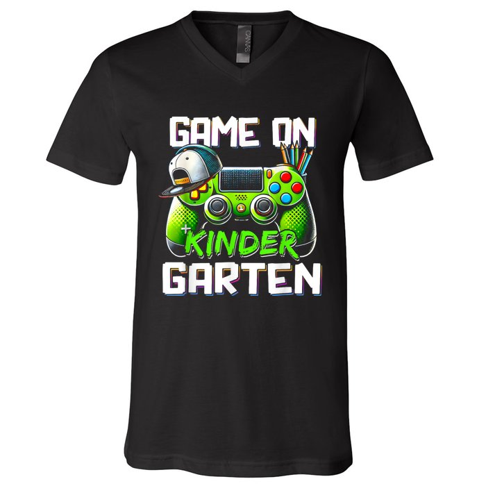 Game On Kindergarten Back To School Funny Gamer V-Neck T-Shirt