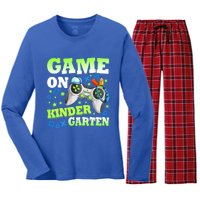 Game On Kindergarten Back To School Gamer Video Games Funny Gift Women's Long Sleeve Flannel Pajama Set 