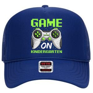 Game On Kindergarten Gift Back To School Video Gamer Gift High Crown Mesh Back Trucker Hat