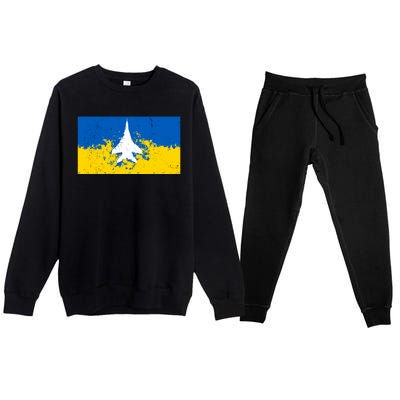 Ghost Of Kyiv Ukraine Flag Premium Crewneck Sweatsuit Set