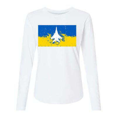 Ghost Of Kyiv Ukraine Flag Womens Cotton Relaxed Long Sleeve T-Shirt