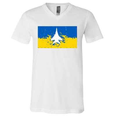 Ghost Of Kyiv Ukraine Flag V-Neck T-Shirt