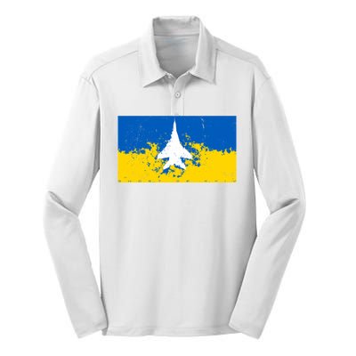 Ghost Of Kyiv Ukraine Flag Silk Touch Performance Long Sleeve Polo