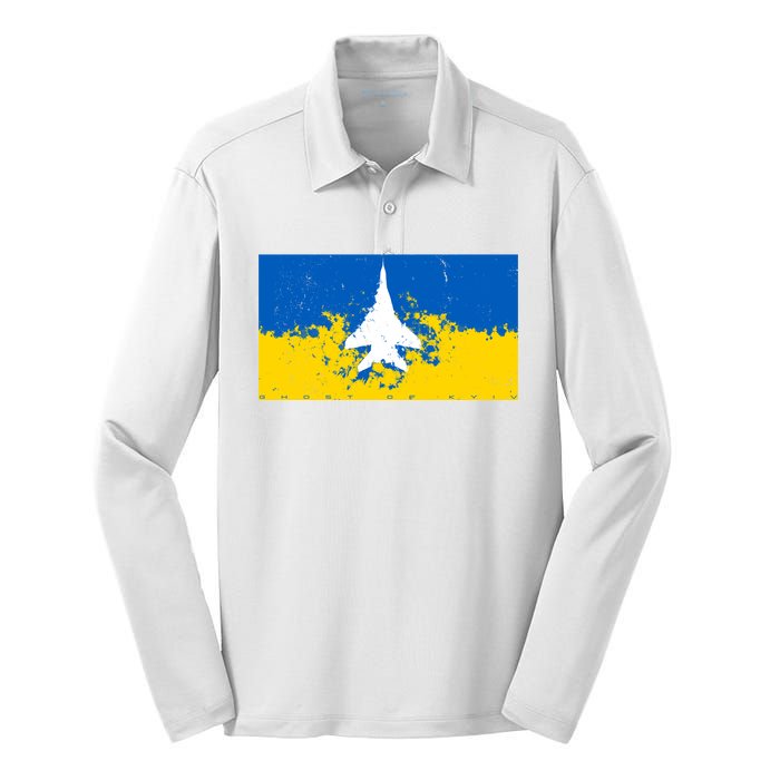 Ghost Of Kyiv Ukraine Flag Silk Touch Performance Long Sleeve Polo