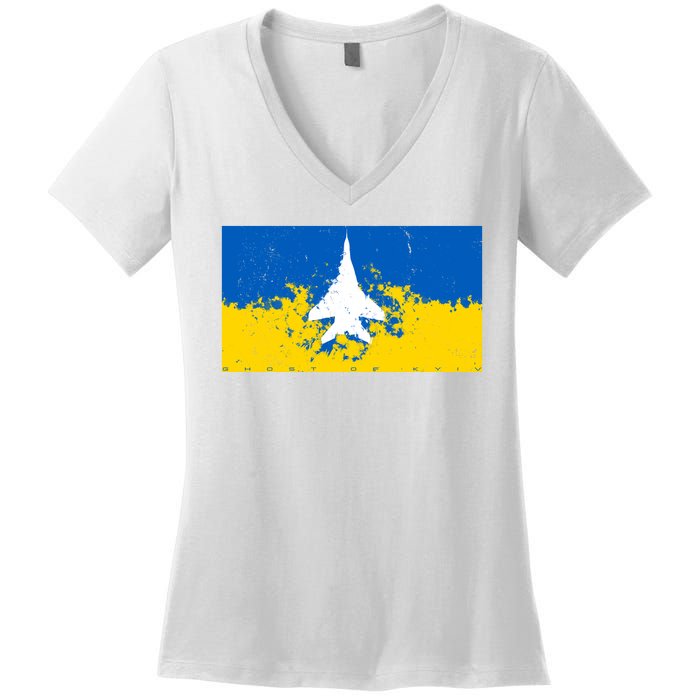 Ghost Of Kyiv Ukraine Flag Women's V-Neck T-Shirt