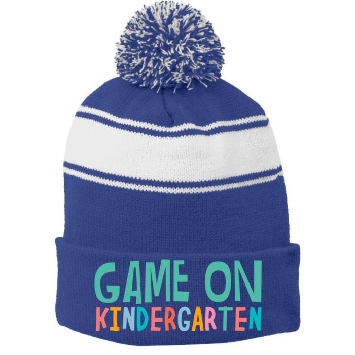 Game On Kindergarten Teacher And Students Funny Gift Stripe Pom Pom Beanie