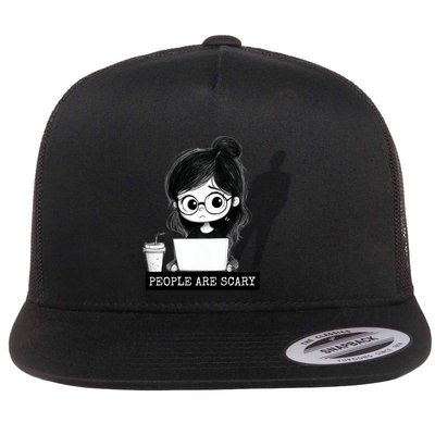 Geeky On Laptop Introvert Cute Gaming Tech Lover Funny Gift Flat Bill Trucker Hat