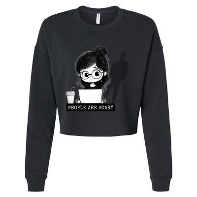 Geeky On Laptop Introvert Cute Gaming Tech Lover Funny Gift Cropped Pullover Crew