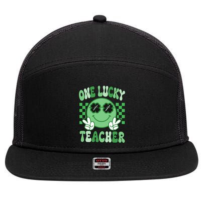 Groovy One Lucky Teacher Retro St Patricks Day Teacher Vibes Meaningful Gift 7 Panel Mesh Trucker Snapback Hat
