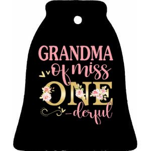 Grandma of Little Miss Onederful Birthday 1st Family Party Ceramic Bell Ornament