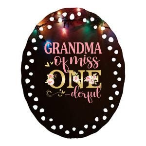 Grandma of Little Miss Onederful Birthday 1st Family Party Ceramic Oval Ornament