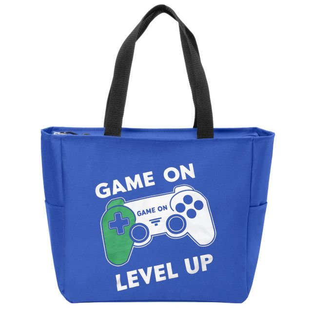 Game On Level Up Video Gamer Gift Zip Tote Bag
