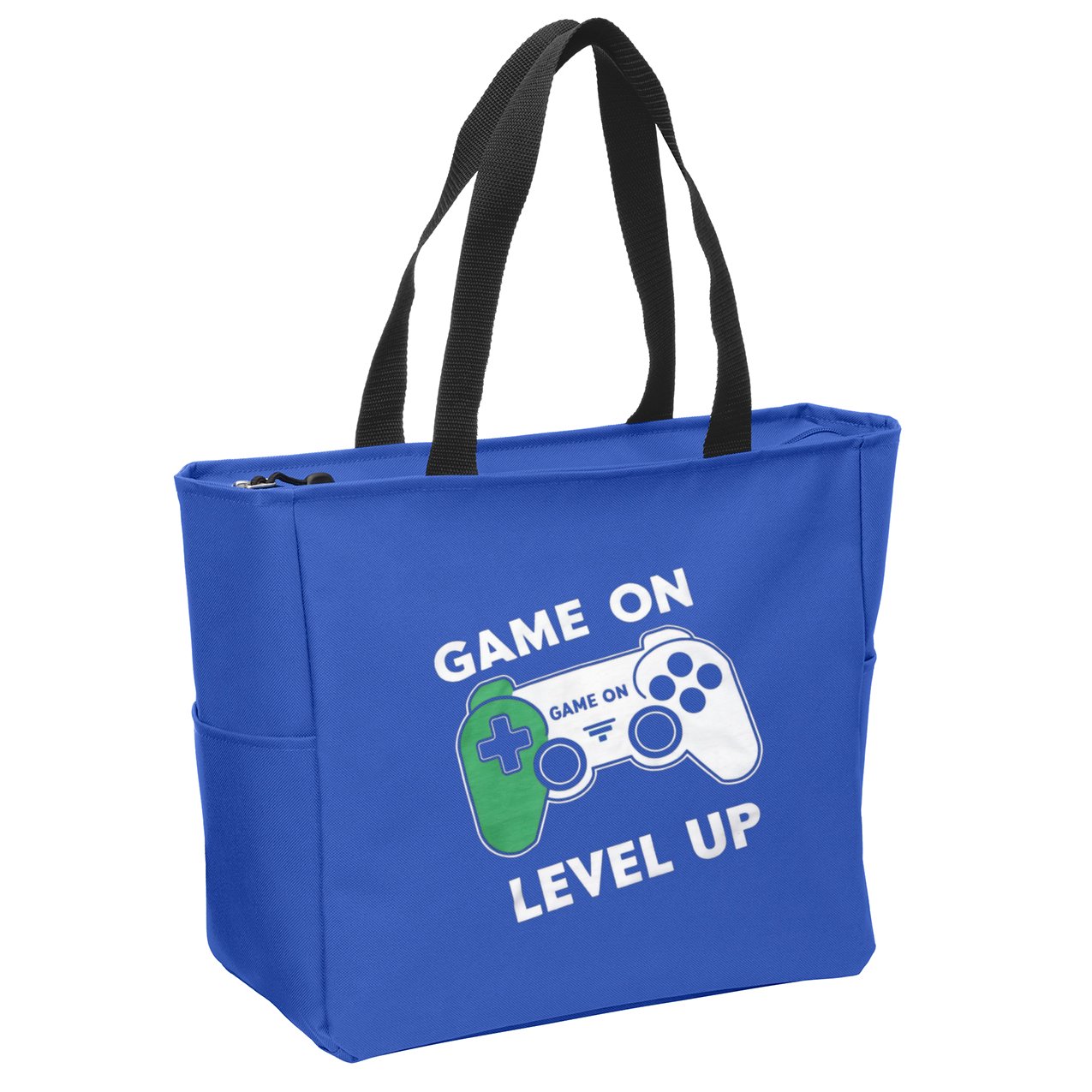 Game On Level Up Video Gamer Gift Zip Tote Bag