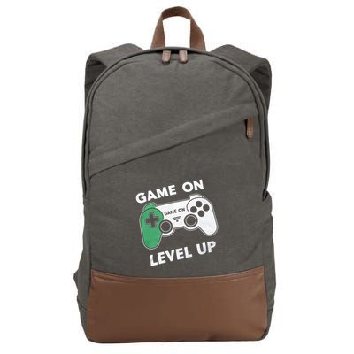 Game On Level Up Video Gamer Gift Cotton Canvas Backpack