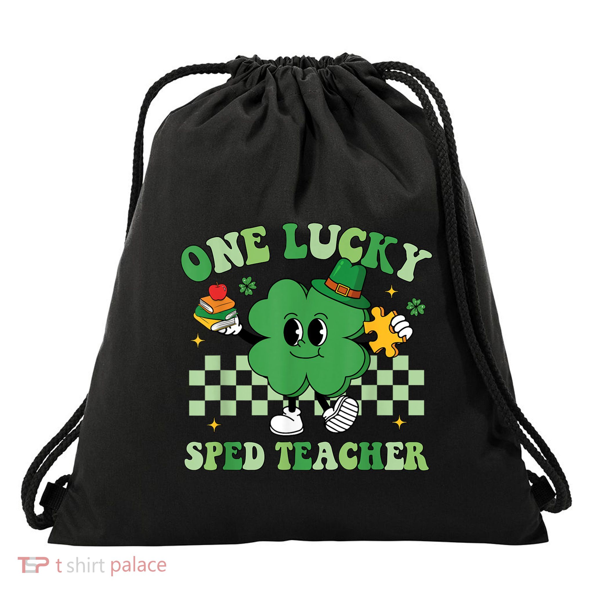 Groovy One Lucky Sped Teacher Shamrock PatrickS Day Drawstring Bag