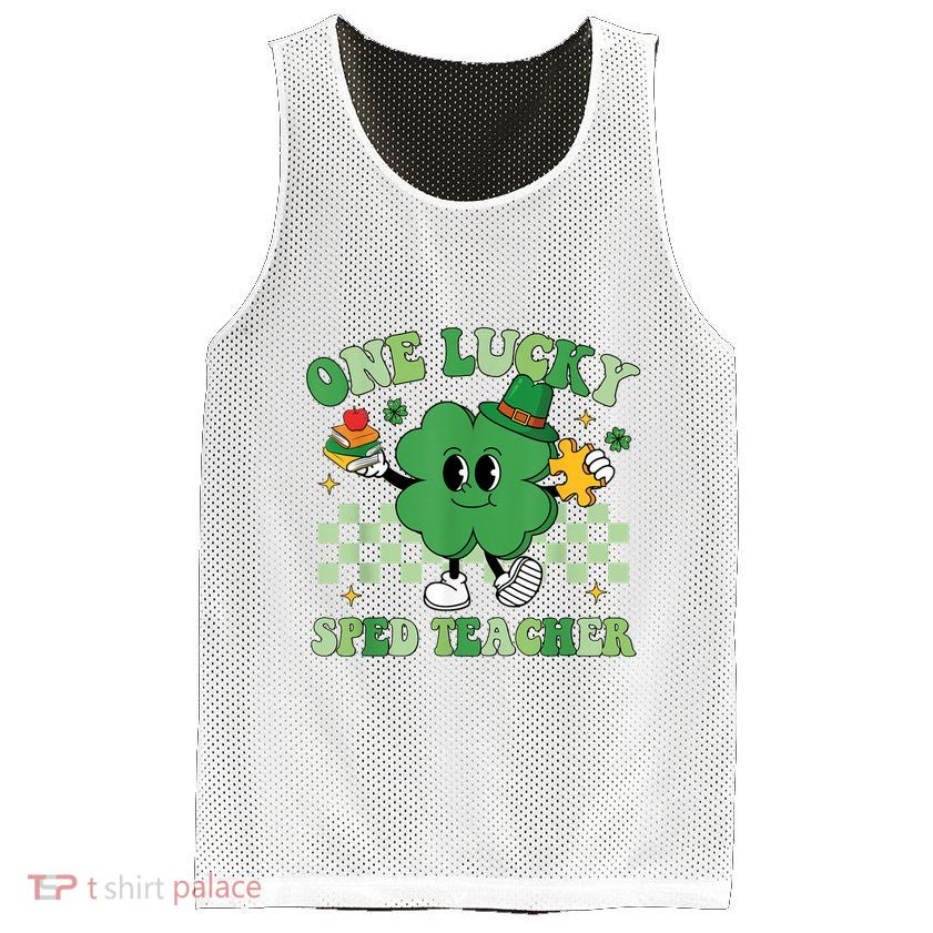 Groovy One Lucky Sped Teacher Shamrock PatrickS Day Mesh Reversible Basketball Jersey Tank