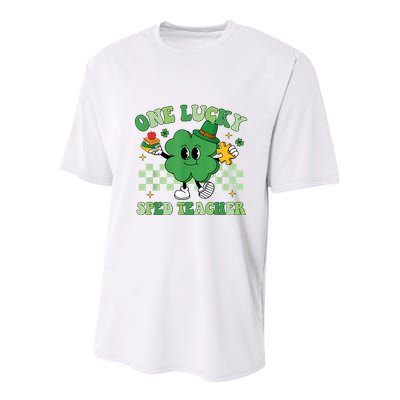 Groovy One Lucky Sped Teacher Shamrock PatrickS Day Youth Performance Sprint T-Shirt