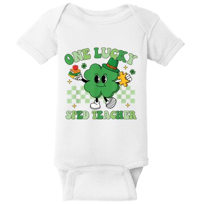 Groovy One Lucky Sped Teacher Shamrock PatrickS Day Baby Bodysuit