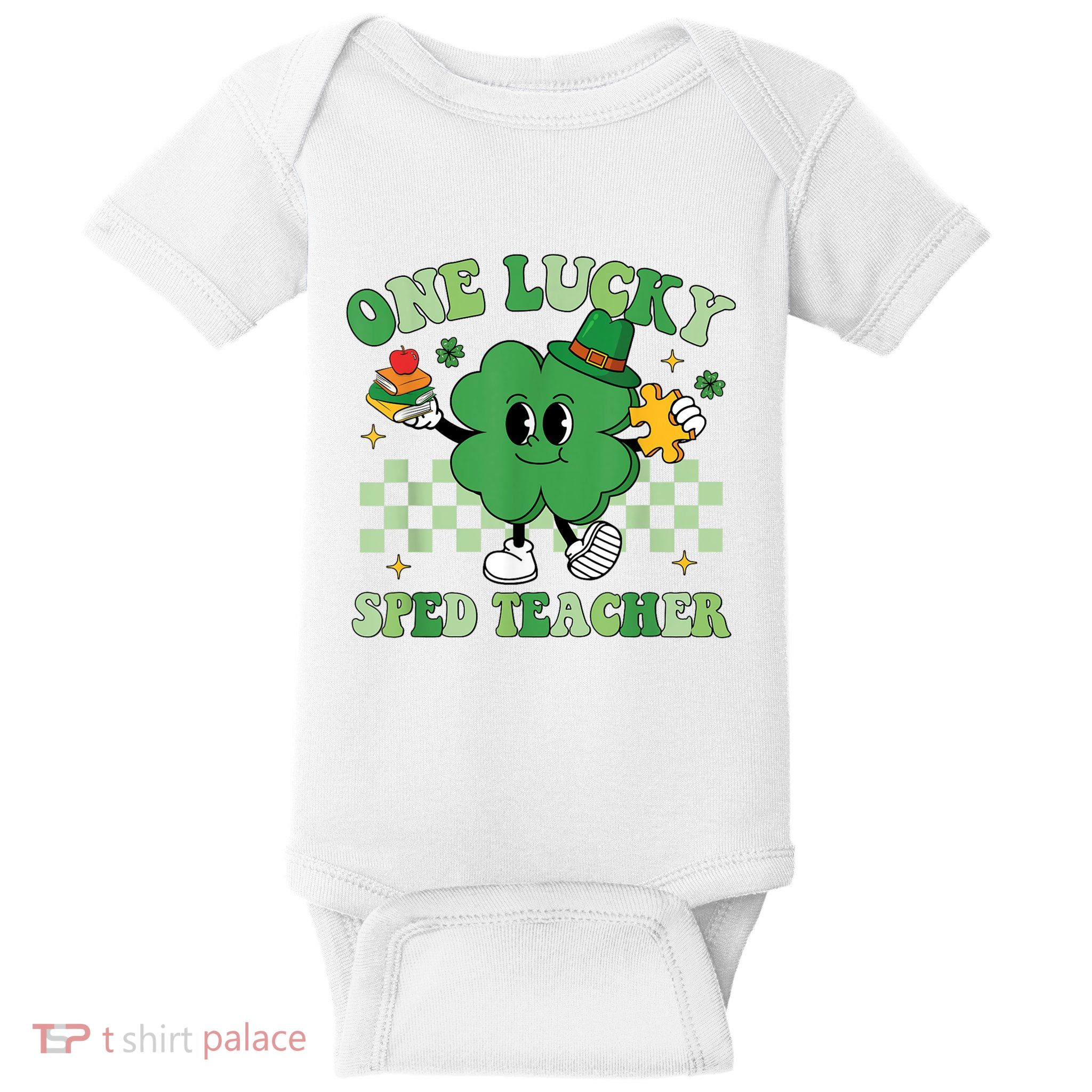 Groovy One Lucky Sped Teacher Shamrock PatrickS Day Baby Bodysuit