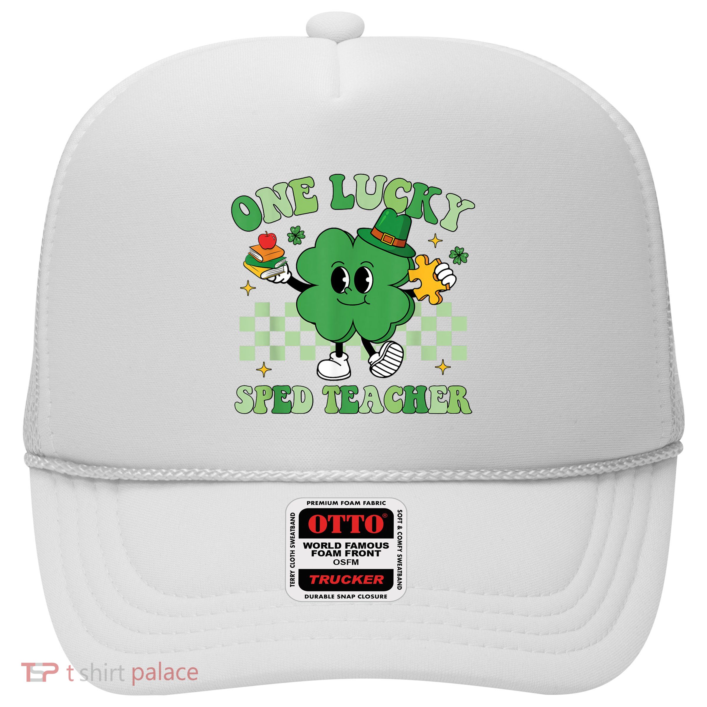 Groovy One Lucky Sped Teacher Shamrock PatrickS Day Trucker Hat