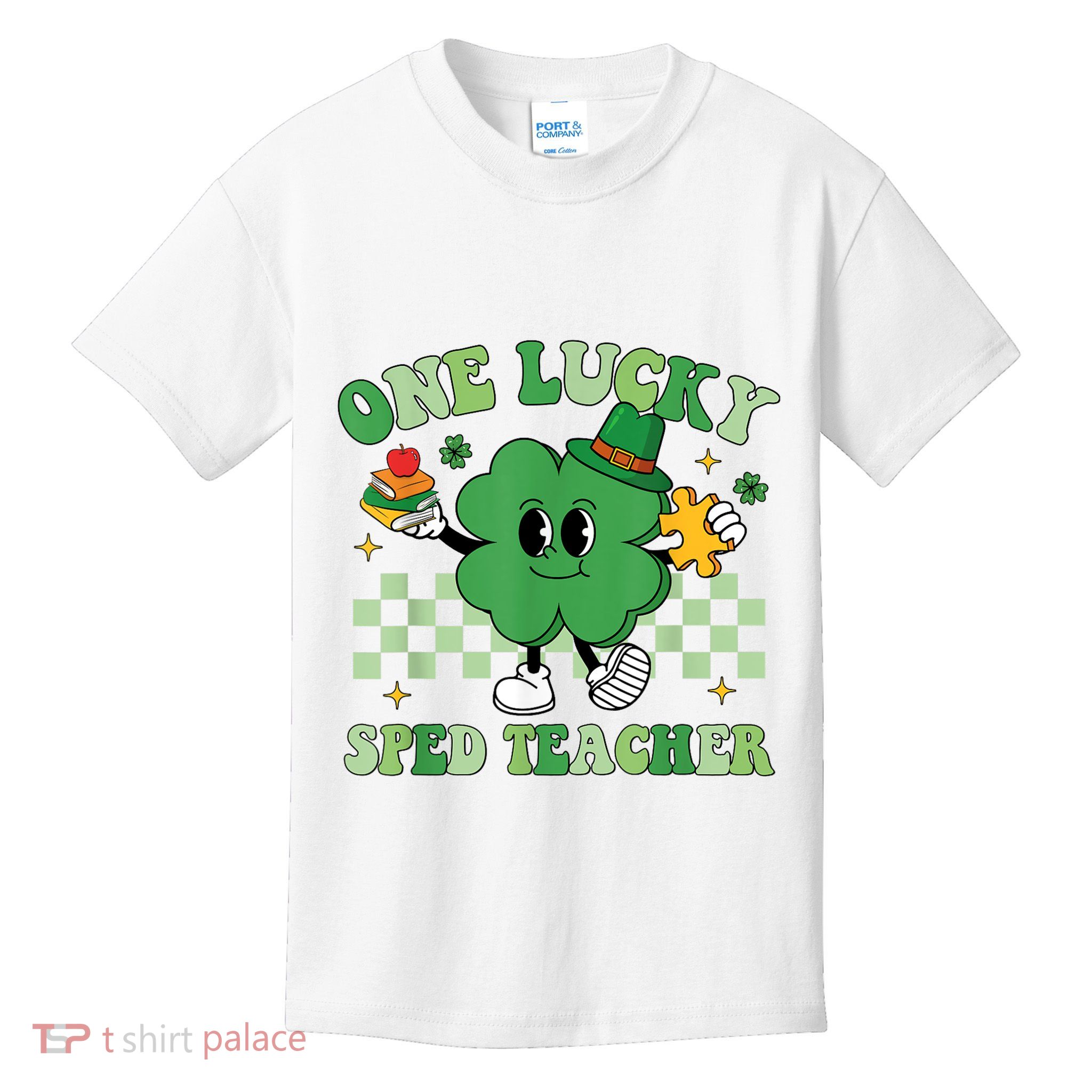 Groovy One Lucky Sped Teacher Shamrock PatrickS Day Kids T-Shirt