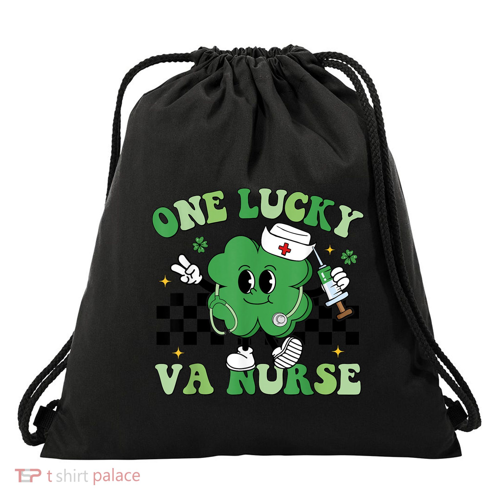 Groovy One Lucky Va Nurse Shamrock St PatrickS Day Drawstring Bag