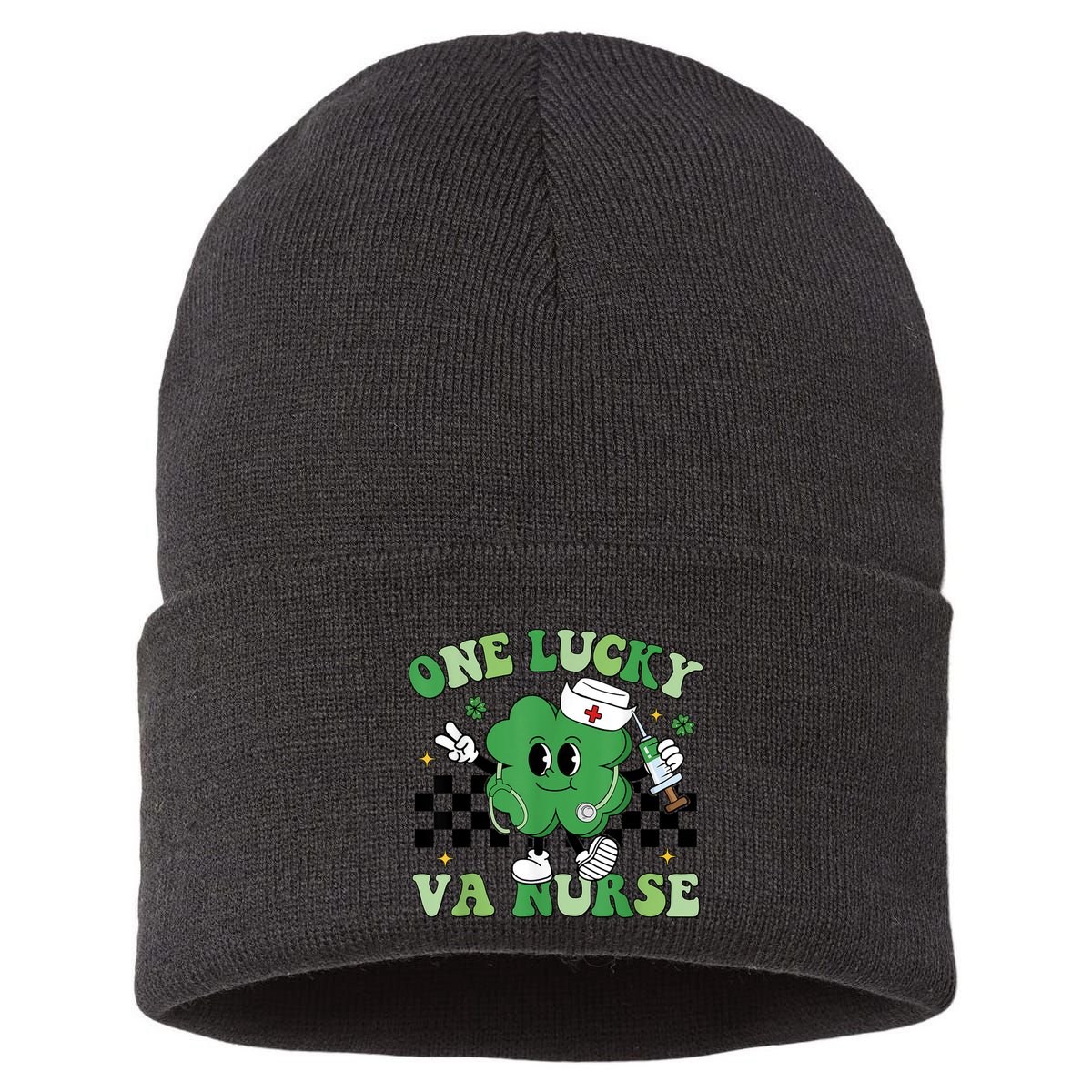 Groovy One Lucky Va Nurse Shamrock St PatrickS Day Sustainable Knit Beanie