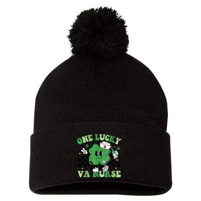 Groovy One Lucky Va Nurse Shamrock St PatrickS Day Pom Pom 12in Knit Beanie
