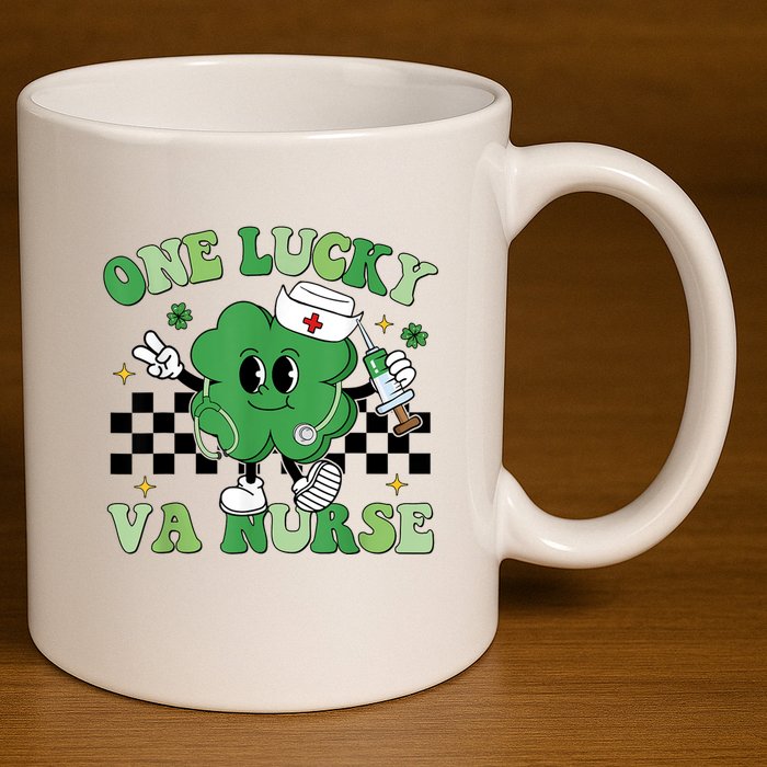 Groovy One Lucky Va Nurse Shamrock St PatrickS Day 11oz C Handle Ceramic Mug