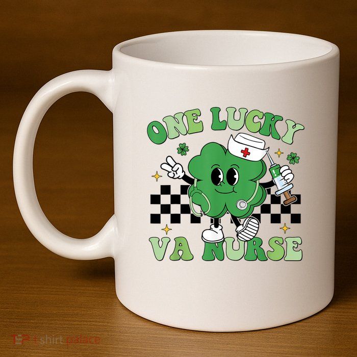 Groovy One Lucky Va Nurse Shamrock St PatrickS Day 11oz C Handle Ceramic Mug