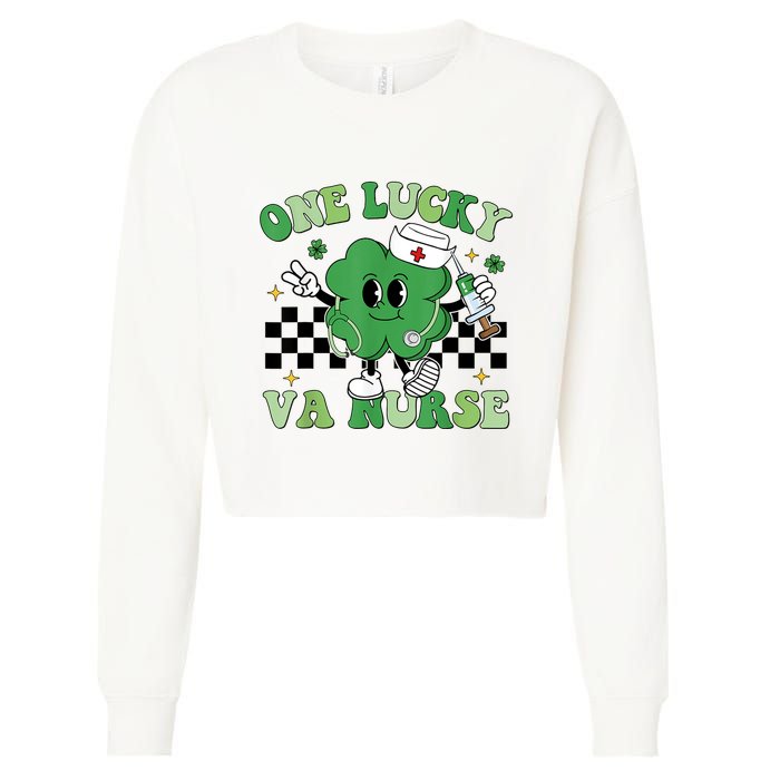 Groovy One Lucky Va Nurse Shamrock St PatrickS Day Cropped Pullover Crew