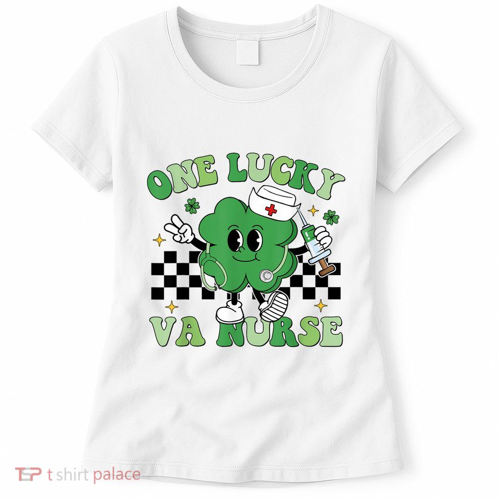 Groovy One Lucky Va Nurse Shamrock St PatrickS Day Womens T-Shirt