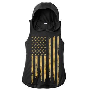 Gold American Flag Limited Addition  Ladies PosiCharge Tri-Blend Wicking Draft Hoodie Tank