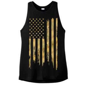 Gold American Flag Limited Addition  Ladies PosiCharge Tri-Blend Wicking Tank