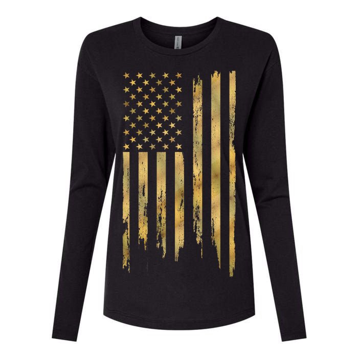 Gold American Flag Limited Addition  Womens Cotton Relaxed Long Sleeve T-Shirt