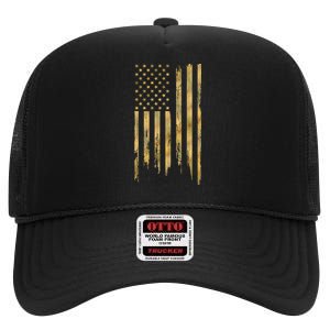 Gold American Flag Limited Addition  High Crown Mesh Back Trucker Hat