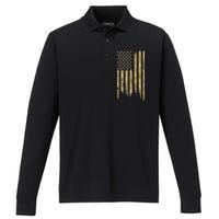 Gold American Flag Limited Addition  Performance Long Sleeve Polo