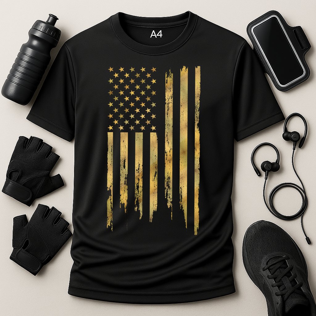 Gold American Flag Limited Addition  Cooling Performance Crew T-Shirt