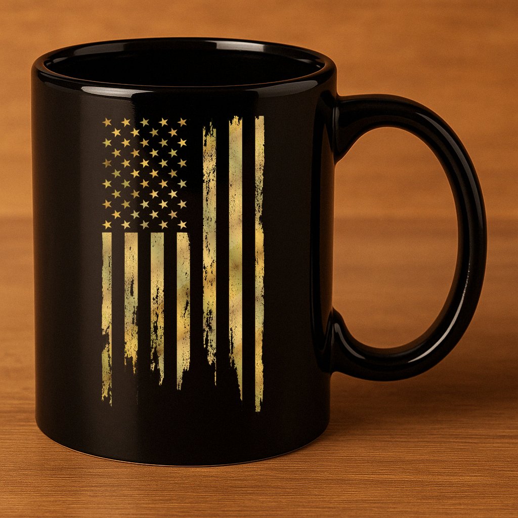 Gold American Flag Limited Addition  11oz C Handle Ceramic Mug