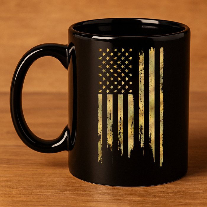Gold American Flag Limited Addition  11oz C Handle Ceramic Mug