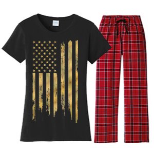 Gold American Flag Limited Addition  Women's Flannel Pajama Set