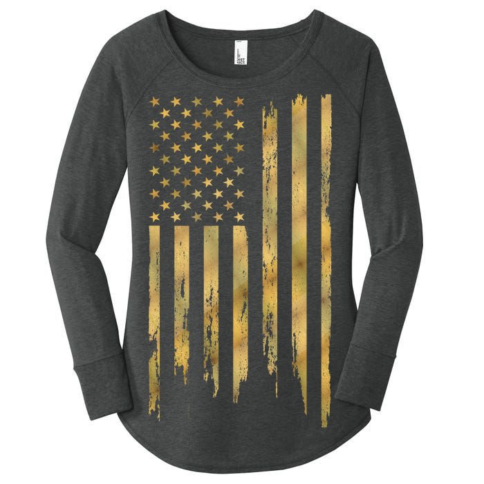 Gold American Flag Limited Addition  Women's Perfect Tri Tunic Long Sleeve Shirt