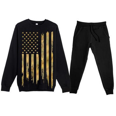 Gold American Flag Limited Addition  Premium Crewneck Sweatsuit Set