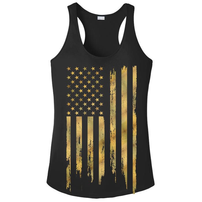 Gold American Flag Limited Addition  Ladies PosiCharge Competitor Racerback Tank