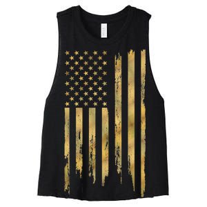 Gold American Flag Limited Addition  Women's Racerback Cropped Tank