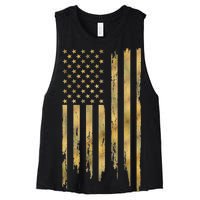 Gold American Flag Limited Addition  Women's Racerback Cropped Tank