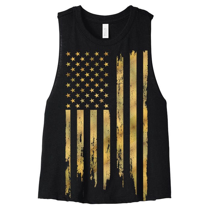 Gold American Flag Limited Addition  Women's Racerback Cropped Tank