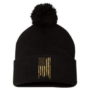 Gold American Flag Limited Addition  Pom Pom 12in Knit Beanie