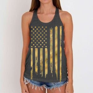 Gold American Flag Limited Addition  Women's Knotted Racerback Tank